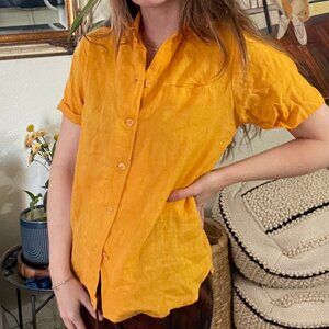Vintage 1970s Cuffed Short Sleeve Button Down Blouse womens sz M